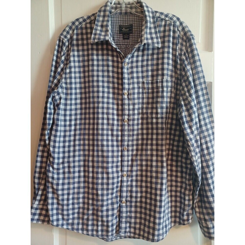 Bass navy check cotton button-up shirt mens XL preppy classic office rugged